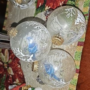 Vintage set of 4 blue Jay glass ornaments